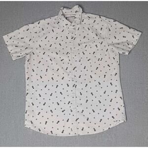 Free Planet Short Sleeve Button Up Mens Size Large White With Black...